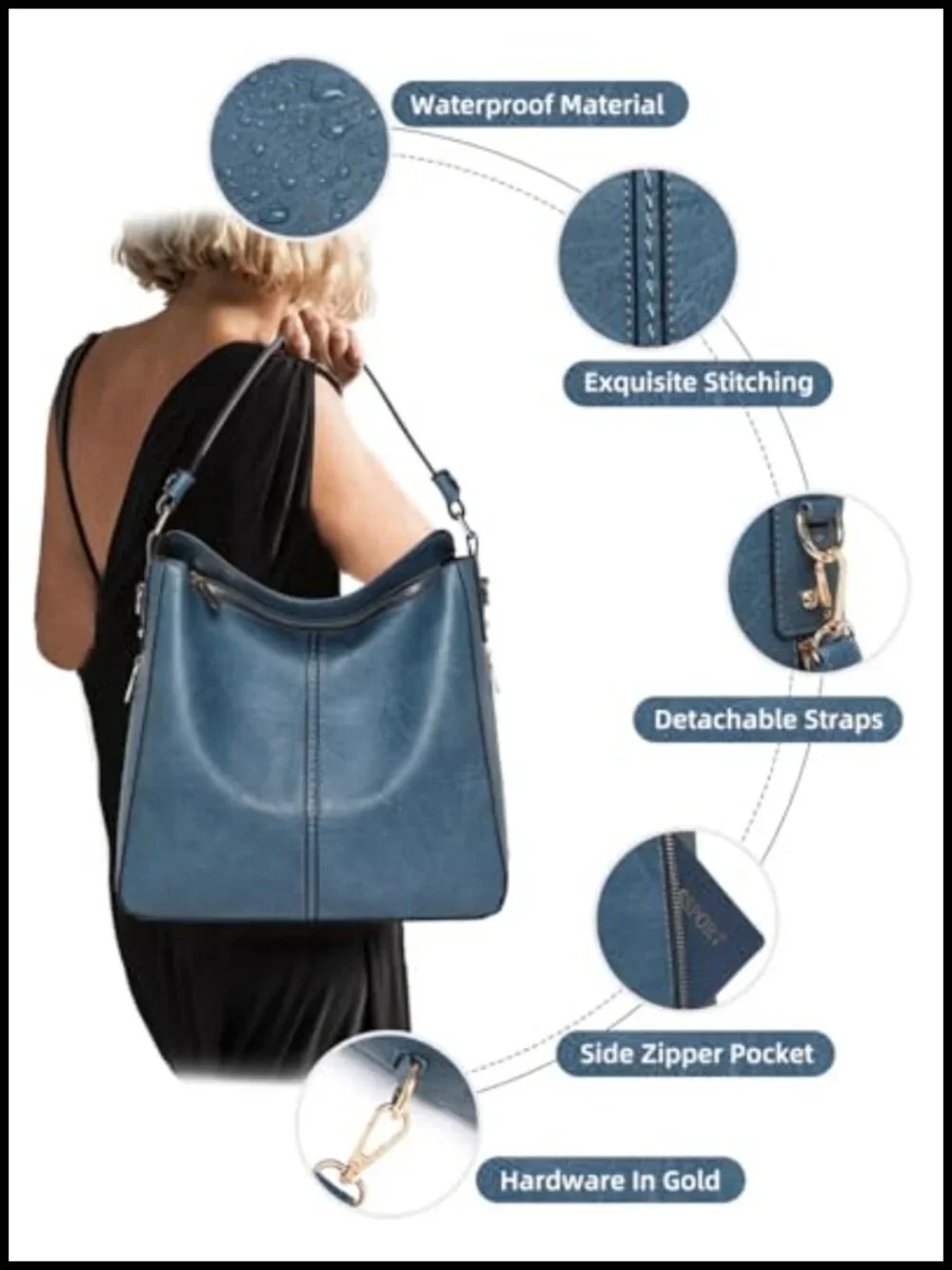 3pc Crossbody Bag Set PU Leather Tote Shoulder Handbag with Wallet Adjustable